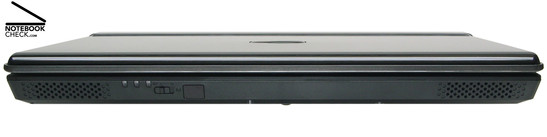 Zepto Znote 3415W Vorderseite: Stereolautsprecher, Status-LEDs, WLAN-Schalter, CIR