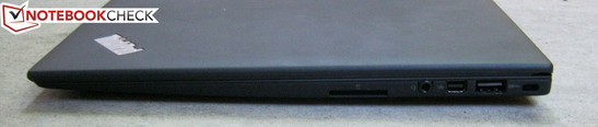 rechts: 4-in-1-Kartenleser, 3,5-mm-Kopfhöreranschluss, Mini DisplayPort, 1x USB 3.0, Kensington Lock