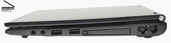 Zepto Notus A12 rechte Seite: Kopfhörer, Mikrofon, 2x USB-2.0, PCMCIA-SLot. Gigabit-LAN, Modem