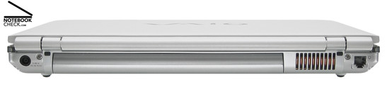 Sony Vaio VGN-CR31S/W Rückseite: Netzanschluss, Akku, Belüftungsöffnung, Modem