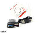 Im Lieferumfang: Treiber-CD, Adapter-Kabel und ExpressCard/34 mit 2x USB 3.0