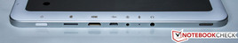 Rechte Seite: Power-Button, Micro-SD-Slot, Micro-HDMI-Ausgang, Micro-USB-Anschluss, Ladeanschluss, 3,5-mm-Klinkenbuchse und Lautsprecher