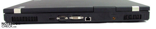 Rückseite: Displayport, VGA, DVI, LAN, Netzanschluss
