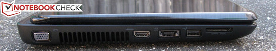 Linke Seite: VGA, HDMI 1.4, eSATA/USB 2.0 Kombiport, 8-in-1 Kartenleser