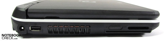 Linke Seite: Netzanschluss, USB 2.0, W-LAN Schalter, Cardreader, Smartcardreader