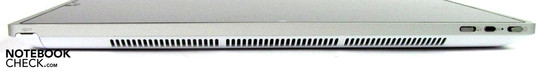 Rückseite: Stifthalter, Ausrichtungssperre, virtuelle Tastatur, Ein/ Aus