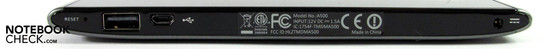 Rechte Seite: Reset, USB 2.0, Micro-USB, DC-in