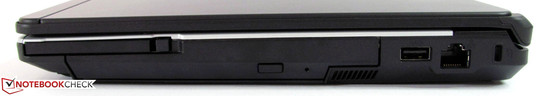 Rechte Seite: ExpressCard/54, DVD-Brenner, USB 2.0, Gigabit-LAN, Kensington-Lock