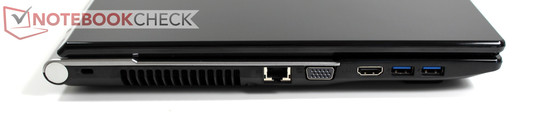 linke Seite: Kensington, LAN, VGA, HDMI, 2x USB 3.0