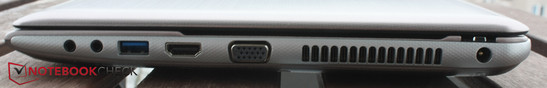 Rechte Seite: 3,5mm Audioports, USB 3.0, HDMI, VGA, Netzanschluss