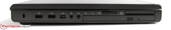 Linke Seite: Kensingtonn, 2x USB, Firewire (6-polig), Audio in/out, Blu-Ray, Cardreader, SmartCard, ExpressCard/54