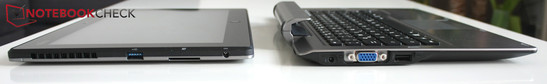 linke Seite: 2 Netzanschlüsse, SD-Cardreader, USB 3.0, VGA, USB 2.0