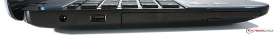 Linke Seite: Netzschanschluss, USB 2.0, DVD-Brenner