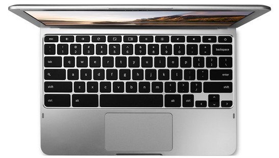 Chiclet-Tastatur mit Chrome-OS-Layout, großem Touchpad und kleinen Pfeiltasten