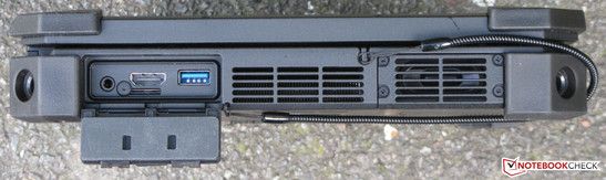 Linke Seite: Audiokombo, SIM-Karten-Steckplatz, HDMI, USB 3.0, Eingabestift, Lautsprecher