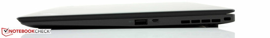 Rechts: USB 3.0, Port für Ethernet-Dongle, Kensington-Lock