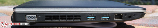linke Seite: VGA, 2x USB 3.0, GB Ethernet RJ45, Kopfhörer-/Mikrofon-Kombination