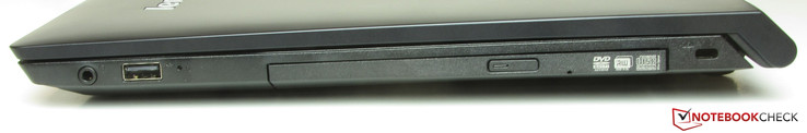 Rechte Seite: Audiokombo, USB 2.0, DVD-Brenner, Steckplatz für ein Kabelschloss