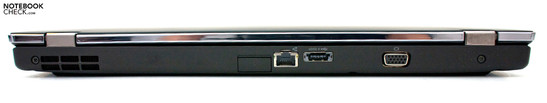 Rückseite:: SIM-Einschub, RJ-45, eSATA / USB 2.0, VGA