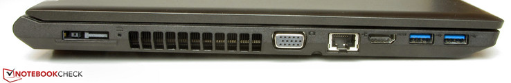 linke Seite: Netzanschluss, Dockingport, VGA-Ausgang, Gigabit-Ethernet, HDMI, 2x USB 3.0