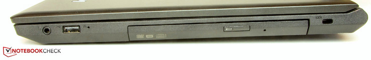 rechte Seite: Audiokombo, USB 2.0, OneKey-Recovery-Taste (versenkt), DVD-Brenner, Steckplatz für ein Kabelschloss