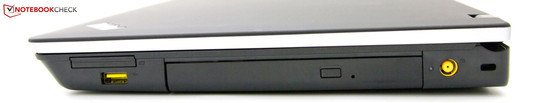 rechte Seite: ExpressCard 34, USB 2.0, DVD, Strom, Kensington