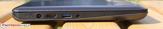 Linke Seite: AC, HDMI, USB 3.0, Audio-Kombi