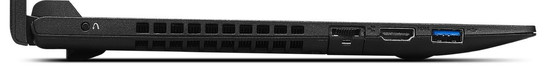 linke Seite: OneKey Recovery Button, Ethernet-Steckplatz, HDMI, USB 3.0 (Bild: Lenovo)