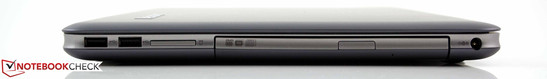 rechte Seite: 2 x USB 2.0, Kartenleser, DVD-Laufwerk, Netzteil