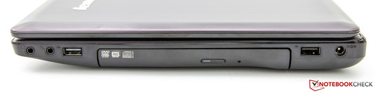 rechte Seite: Audio, 2x USB 2.0, DVD, Strom