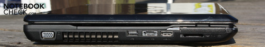 Linke Seite: VGA, USB, eSATA/USB, HDMI, ExpressCard54, Kartenleser (SD/SDHC/MS/MS Pro)