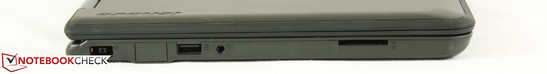 Linke Seite: Netzteil, 1x USB 2.0, 3,5-mm-Klinke, 4-in-1-Kartenleser