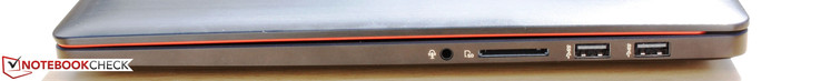 rechts: 3,5-mm-Combo, SD-Leser, 2x USB 3.0