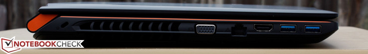 rechts: Kensington Lock, VGA, Gigabit Ethernet, HDMI, 2x USB 3.0