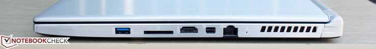 Rechts: USB 3.0, SD-Kartenleser, HDMI 1.4, Mini-DisplayPort, Gigabit Ethernet