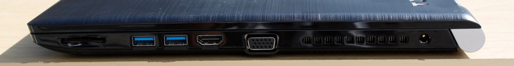 rechts: SDXC-Kartenleser, 2x USB 3.0, HDMI-Ausgang VGA-Ausgang, AC-Adapter
