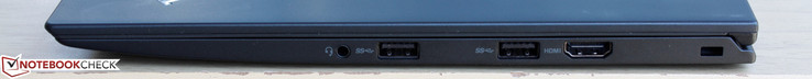 rechts: 3,5-mm-Audio, 2x USB 3.0, HDMI 1.4, Kensington Lock