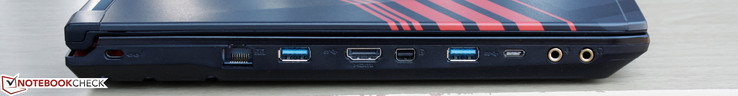 Links: Kensington Lock, Gigabit Ethernet, HDMI 1.4, mDP 1.2, USB 3.0, USB Type-C Gen. 2, 3.5 mm Mikrofon, Kopfhörer