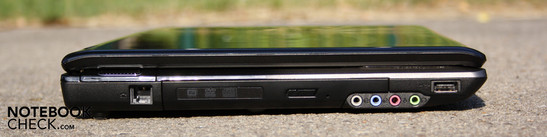 Linke Seite: Modem, DVD-LW, Line-In, Line-Out, Mic, Kopfhörer, USB 2.0