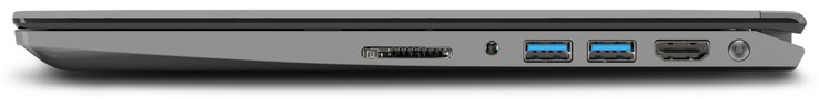 rechte Seite: Speicherkartenleser (SD), Audiokombo, 2x USB 3.0 (Type A), HDMI, Power Button