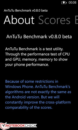 Der AnTuTu Benchmark v0.8.0 beta ist vergleichbar mit der Android-Version v2.