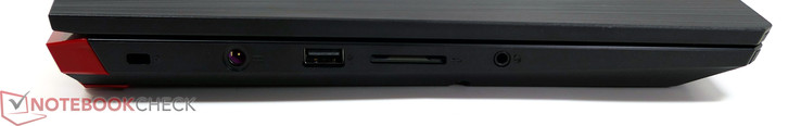 linke Seite: Kensington Lock, USB 2.0, SD-Cardreader, Headset Combo Port