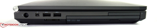 linke Seite: Netzanschluss, FireWire 400, 2x USB 3.0, Card Reader, optisches Laufwerk, ExpressCard/54