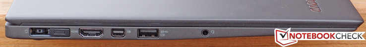 Links: Kombinierter Ladeanschluss/OneLink-Dockinganschluss, HDMI, Mini-DisplayPort, USB 3.0 (always on), kombinierter 3,5-mm-Klinkenanschluss