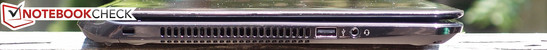 linke Seite: Kensington Lock, USB 2.0, kombinierter 3,5-mm-Audio-Ausgang