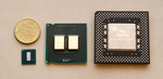 Größe: 50 EUR-Cent, Silverthorne (Atom CPU), Penryn (Core 2 Duo CPU), Pentium mit MMX Technologie