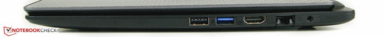 rechts: 1x USB 2.0, 1x USB 3.0, HDMI-Ausgang, Ethernetport, Netzanschluss