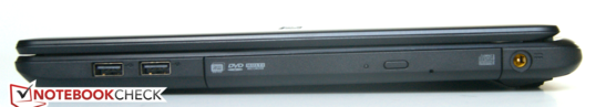 Rechte Seite: 2x USB 2.0, DVD-Brenner, Netzanschluss (Bild: Aspire E5-571G)