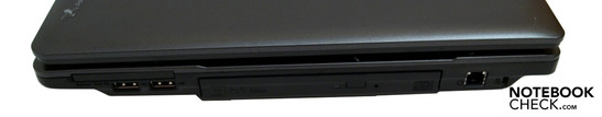 Rechte Seite: ExpressCard/54, USB-2.0, opt. LW, RJ-11 (Modem), Kensington Lock Slot