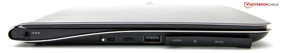Linke Seite: Strom, Micro-HDMI, proprietärer Port (RJ-45), USB 3.0